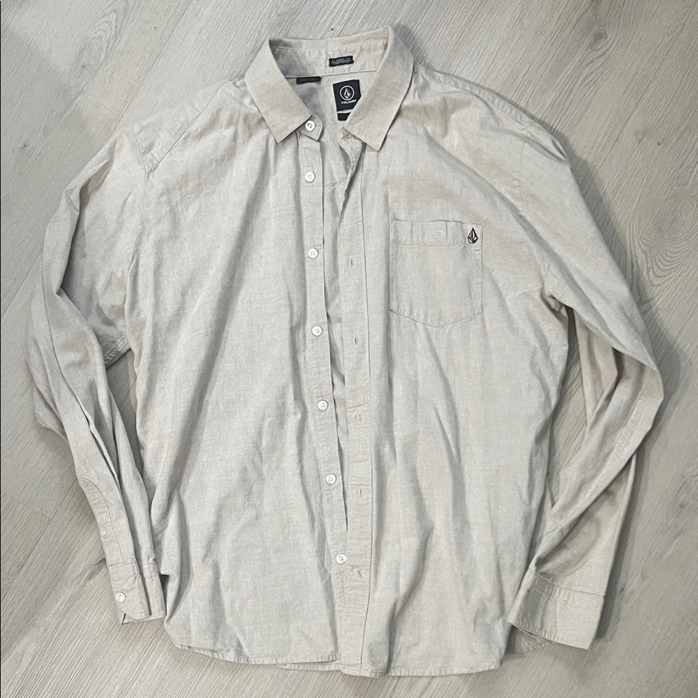 Volcom Men's Light Tan Button-Down Shirt